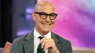 Stanley Tucci, Maria Becerra, Douglas Emhoff still