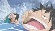 In a Real Pinch! Luffy Sinks into the Ice-cold Lake! still