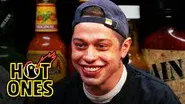 Pete Davidson Drips with Sweat While Eating Spicy Wings still