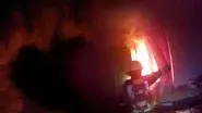 A sauna in flames still